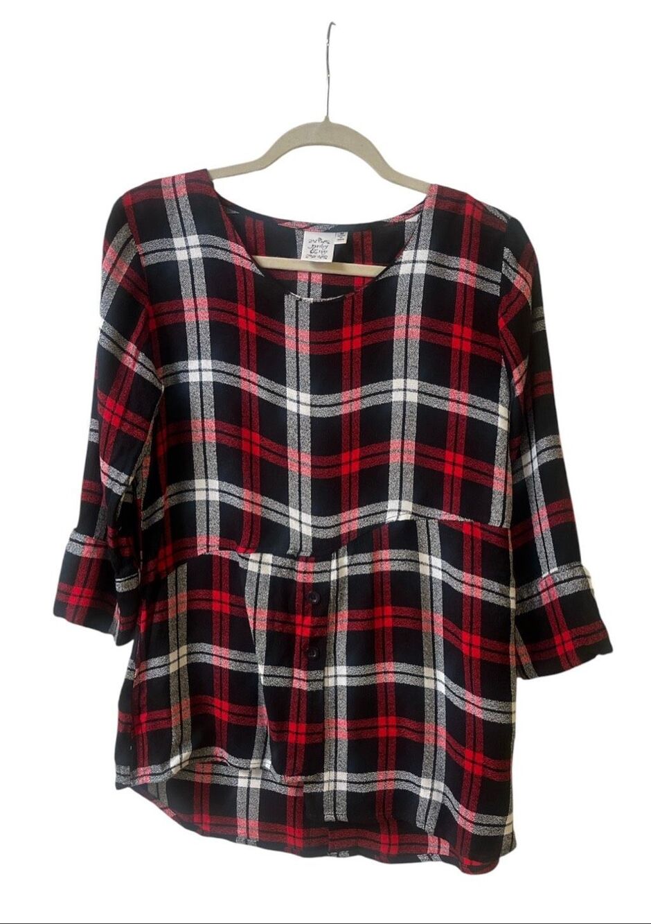 Parsley & Sage plaid tunic style top asymmetrical hemline sz Medium